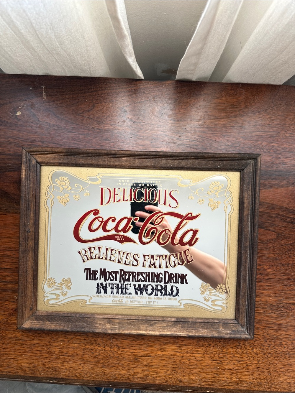 Coca Cola Framed Mirrored Sign in Red and Gold